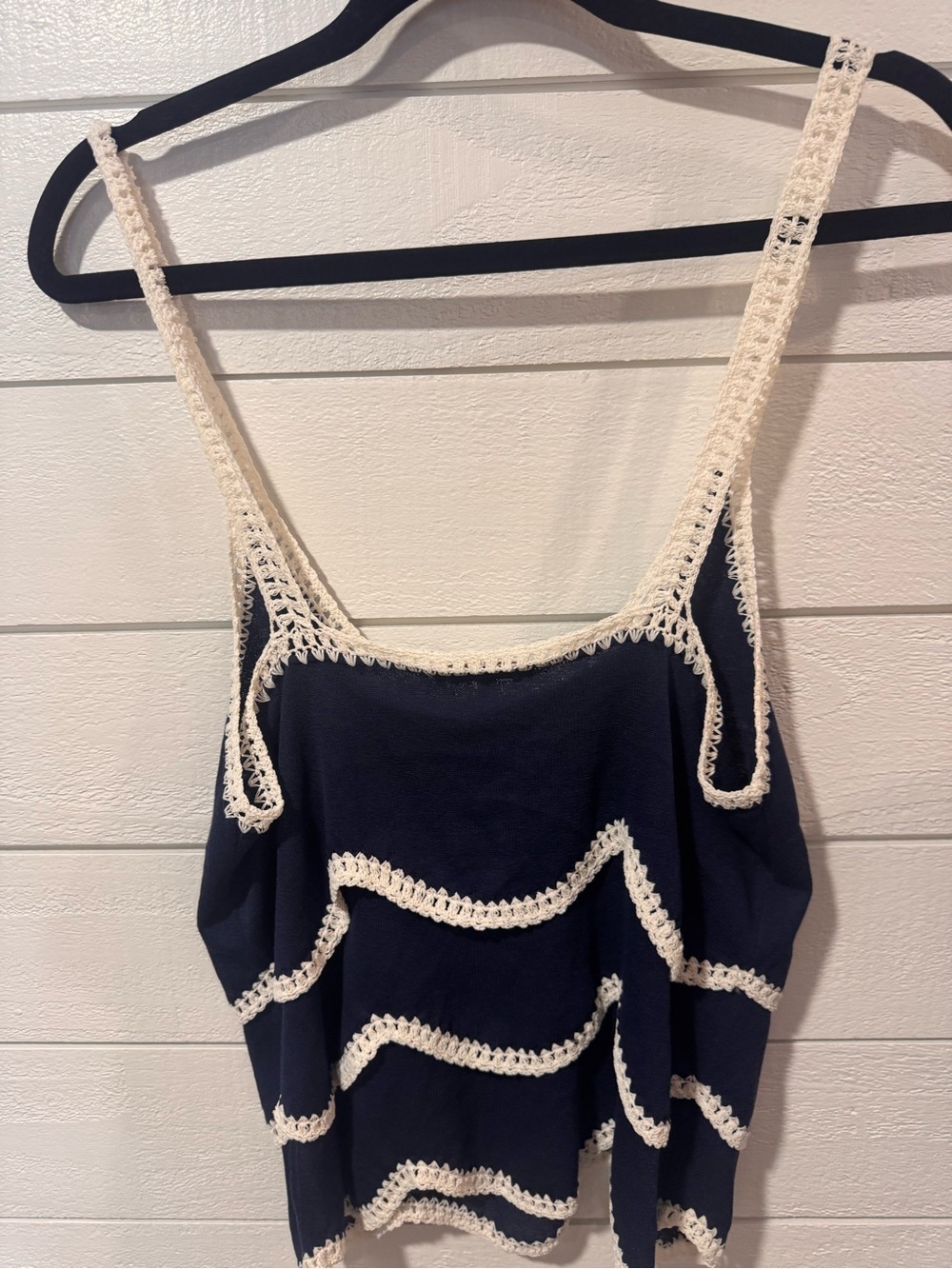 Ramy Brook New York Ariel Navy & White Crochet-Trim Tank Top - Medium - Picture 2 of 7